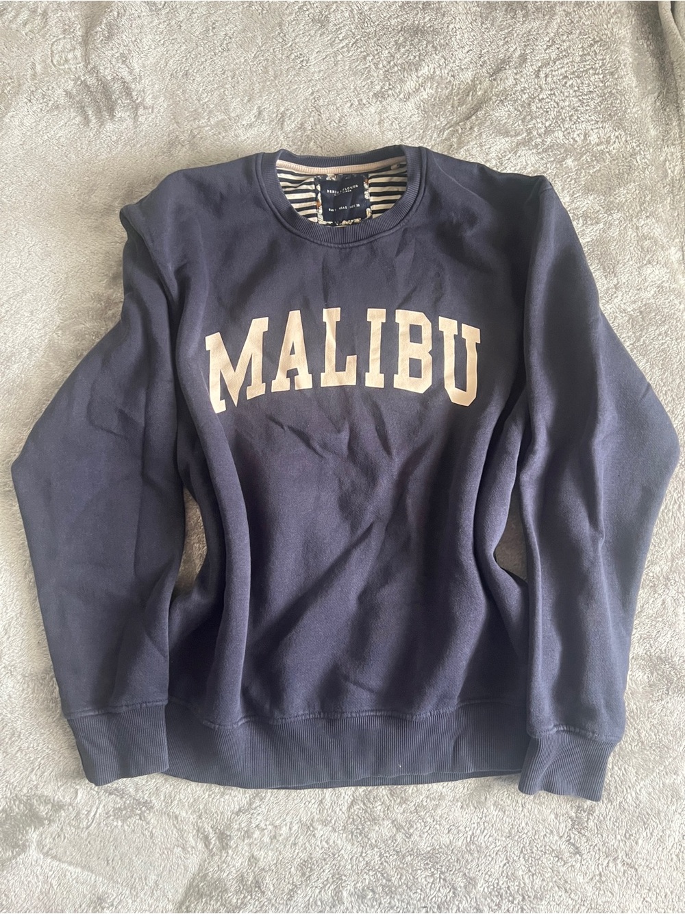 Denim & Flower Navy Crewneck with Malibu Lettering